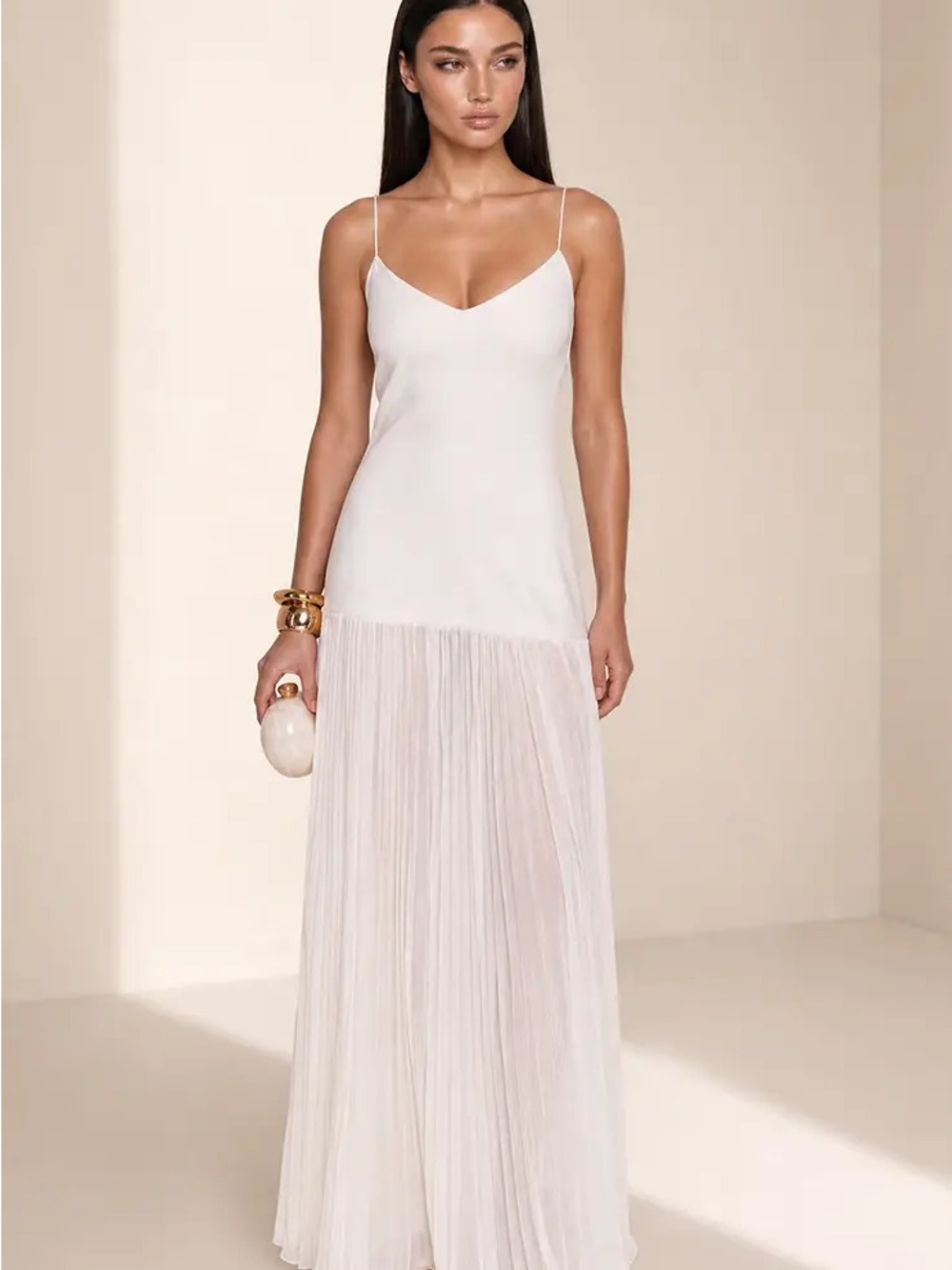 Cream Strappy Pleated Dropped
Waist Maxi Dress CREAM size 4 NWT